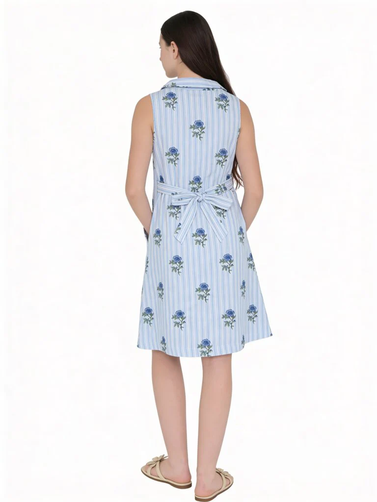 Utsa Kids Girls Blue Printed A-Line Cotton-Blend Dress - (8-14 yrs) - Image 2