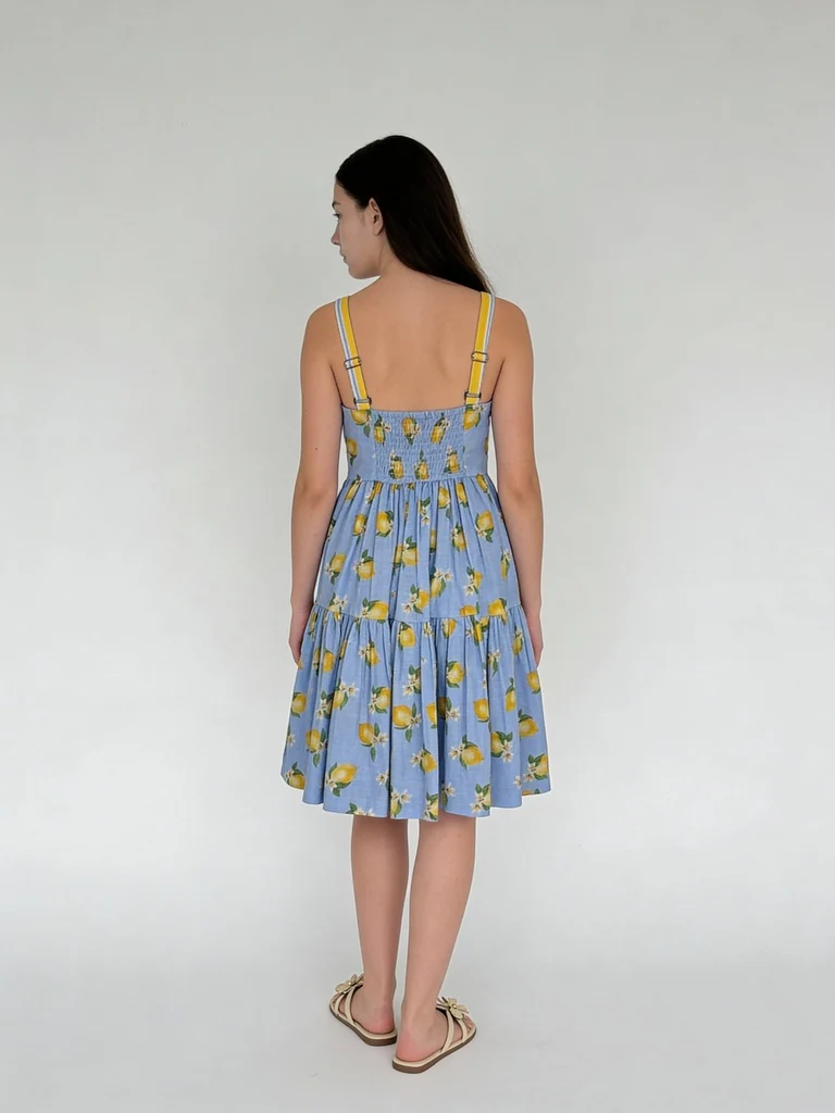 Utsa Kids Girls Blue Printed Tiered Flared Cotton Dress - (8-14 yrs) - Image 2