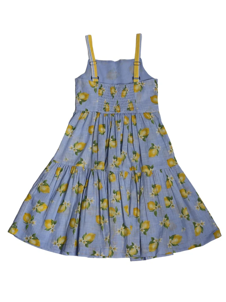 Utsa Kids Girls Blue Printed Tiered Flared Cotton Dress - (8-14 yrs) - Image 4