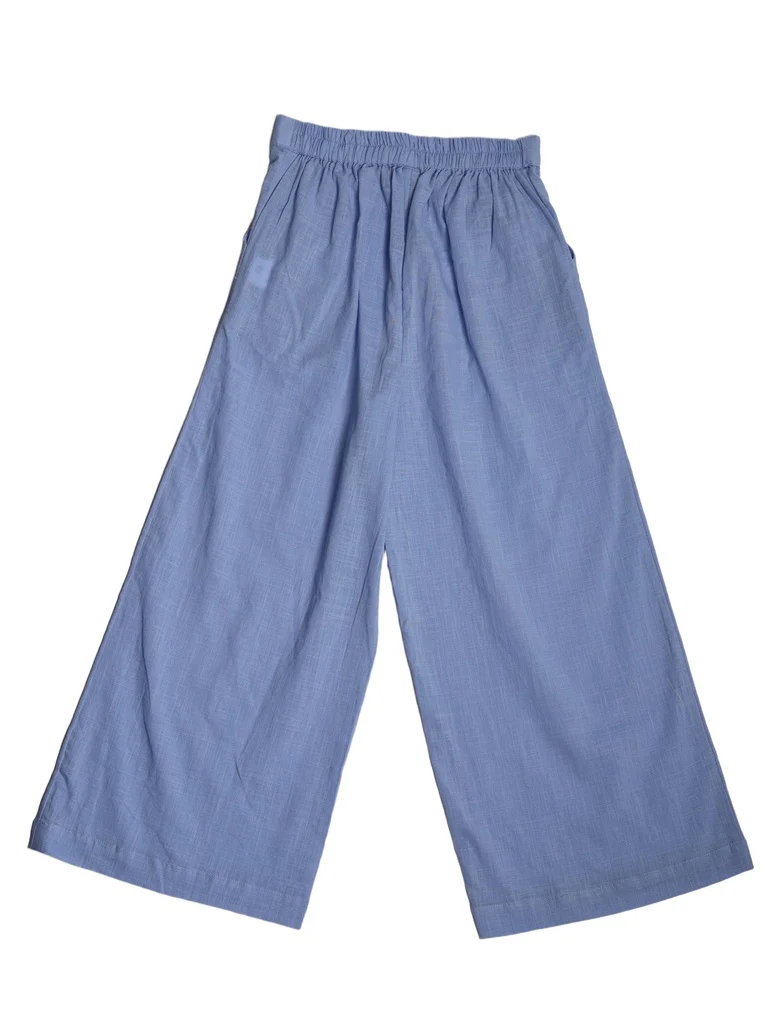 Utsa Kids Girls Blue Solid Cotton Wide-Leg Pants - (8-14 yrs) - Image 4
