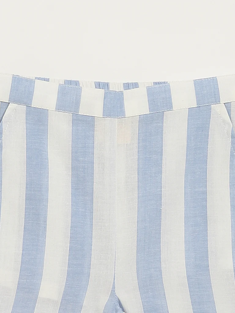 Utsa Kids Girls Blue Striped Cotton Palazzos - (2-8 yrs) - Image 3