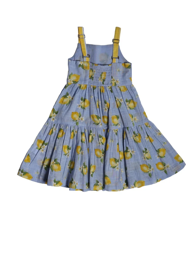 Utsa Kids Girls Blue Tiered Flared Cotton Dress - (2-8 yrs) - Image 4