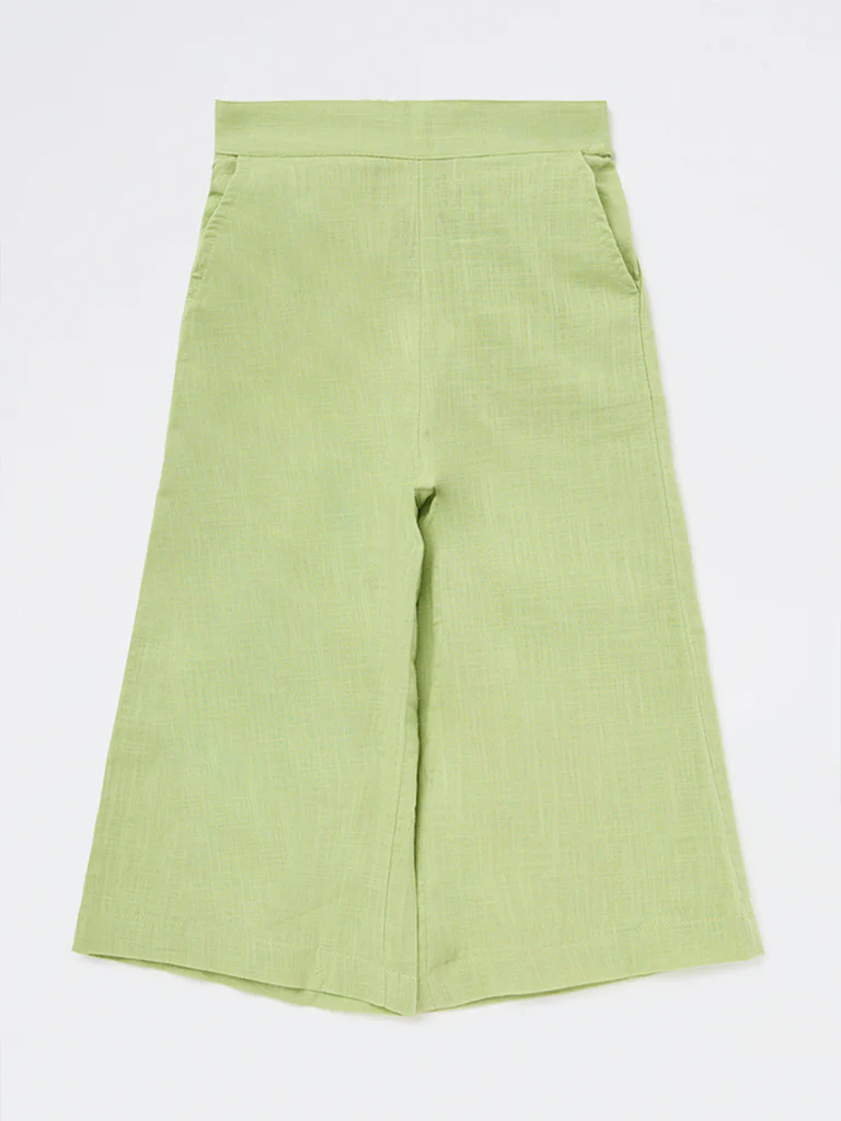 Utsa Kids Girls Green Cotton Ethnic Pants - (2-8 yrs) - Image 3
