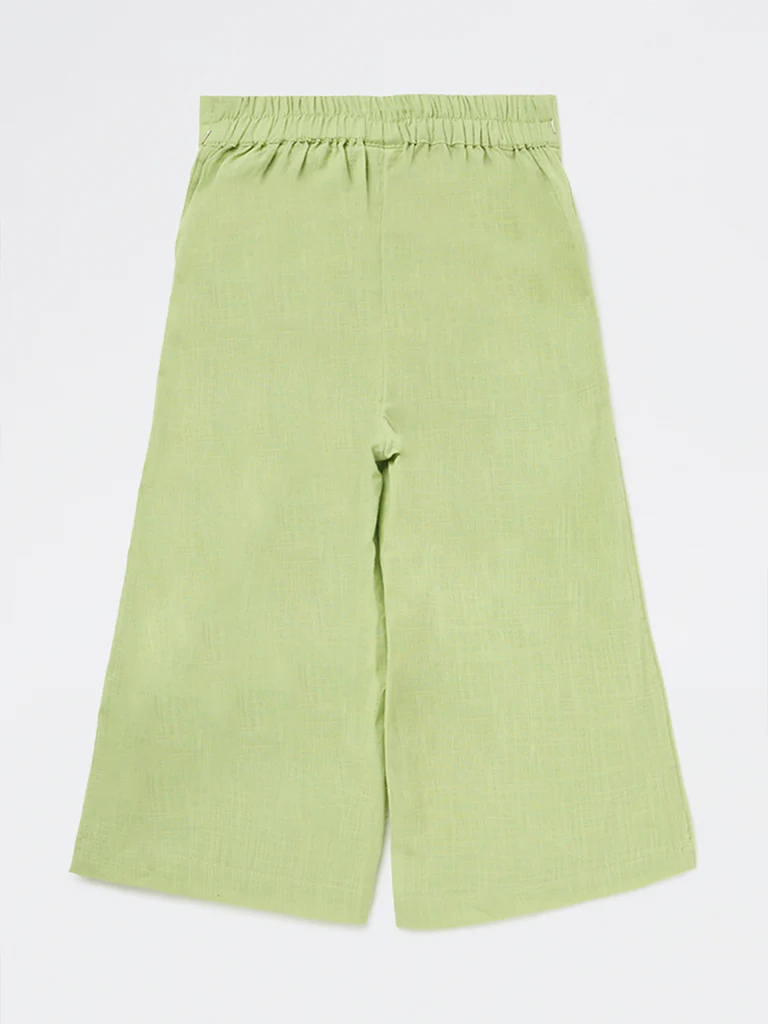 Utsa Kids Girls Green Cotton Ethnic Pants - (2-8 yrs) - Image 4