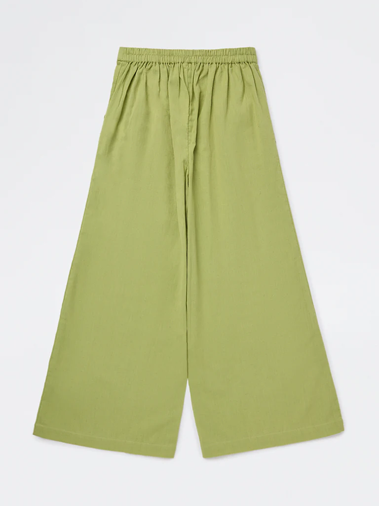 Utsa Kids Girls Green Floral Embroidered Cotton Ethnic Pants - (8-14 yrs) - Image 2