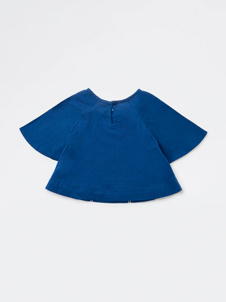 Utsa Kids Girls Indigo Embroidered Cotton Top - (2-8 yrs) - Image 4