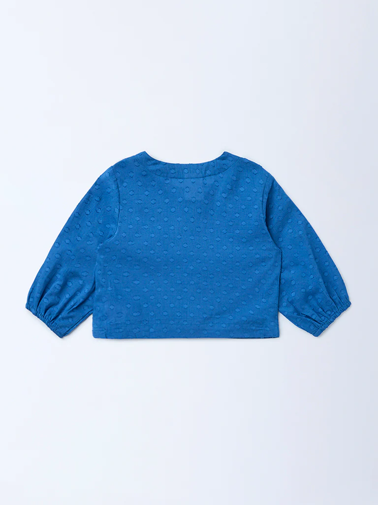 Utsa Kids Girls Indigo Floral Embroidered Cotton-Blend Top - (2-8 yrs) - Image 2