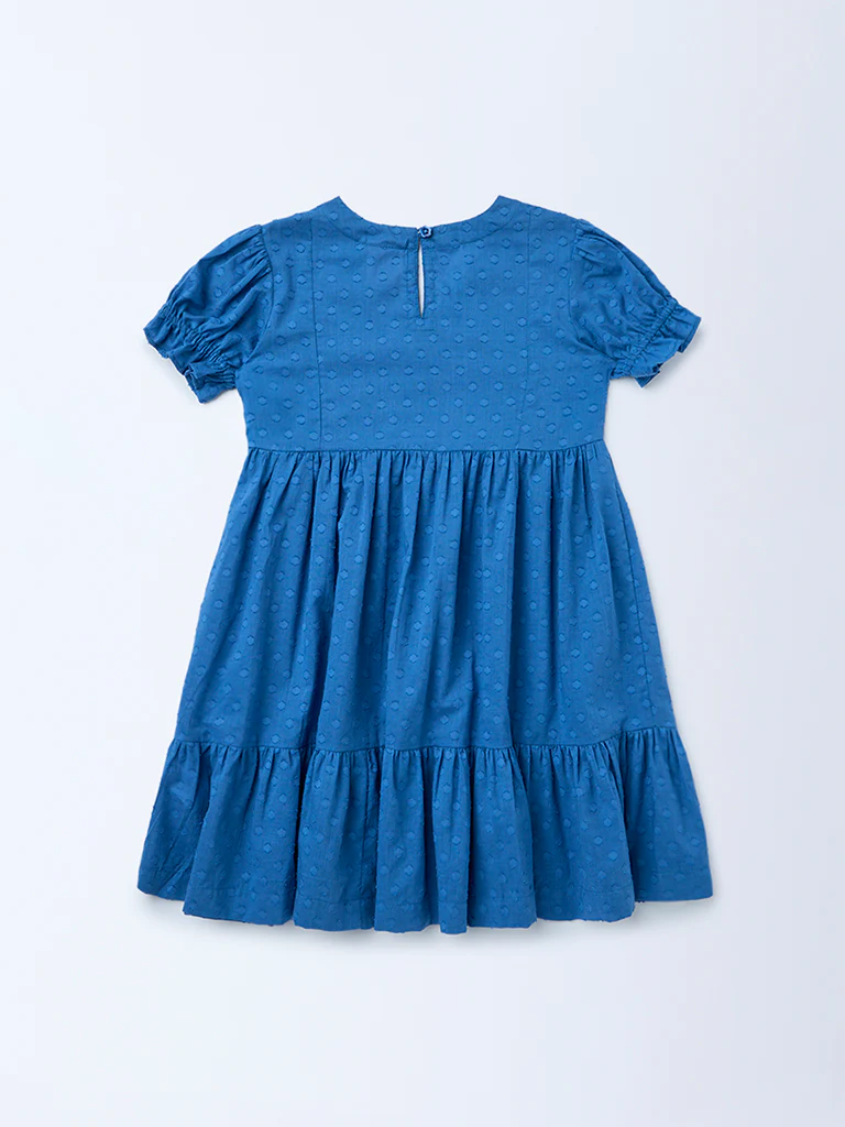 Utsa Kids Girls Indigo Floral Embroidered Flared Cotton-Blend Tiered Dress - (2-8 yrs) - Image 4