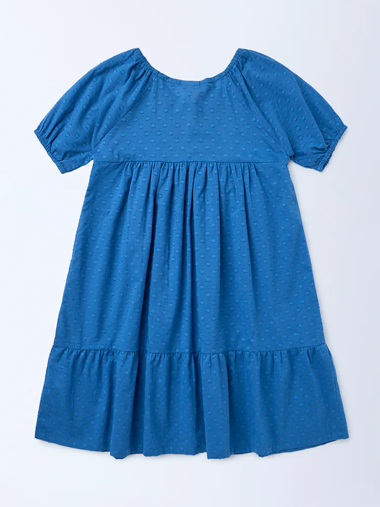 Utsa Kids Girls Indigo Floral Embroidered Tiered Cotton-Blend Dress - (8-14 yrs) - Image 2