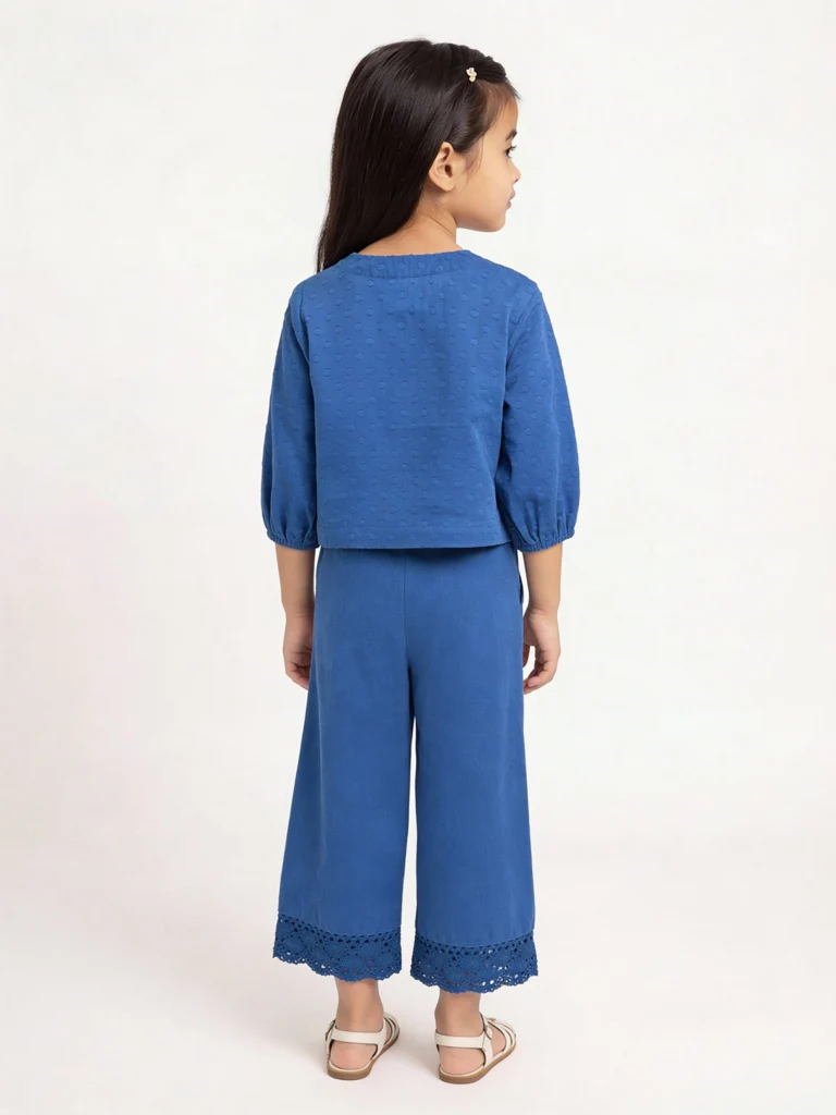 Utsa Kids Girls Indigo Lace Detailed Mid-Rise Cotton-Blend Pants - (2-8 yrs) - Image 2