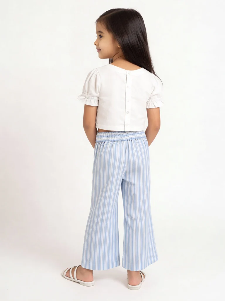 Utsa Kids Girls Light Blue Striped Mid-Rise Cotton-Blend Pants - (2-8 yrs) - Image 2
