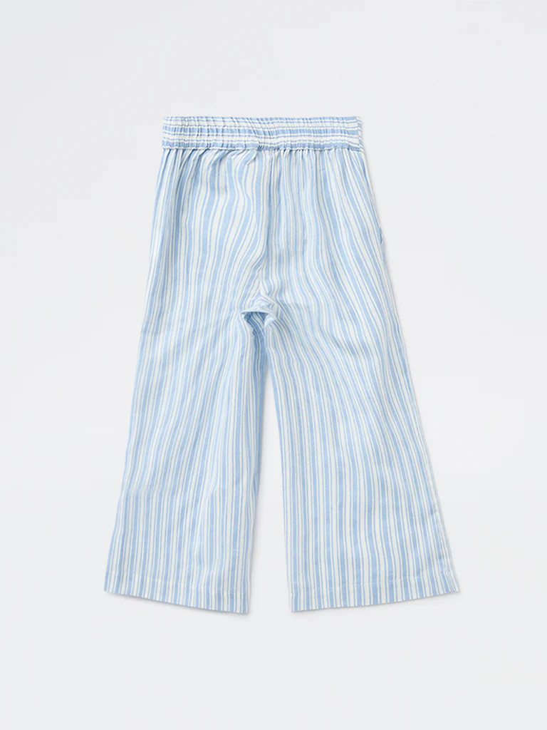 Utsa Kids Girls Light Blue Striped Mid-Rise Cotton-Blend Pants - (2-8 yrs) - Image 4