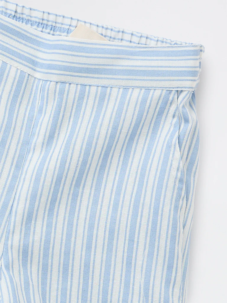 Utsa Kids Girls Light Blue Striped Mid-Rise Cotton-Blend Pants - (2-8 yrs) - Image 5