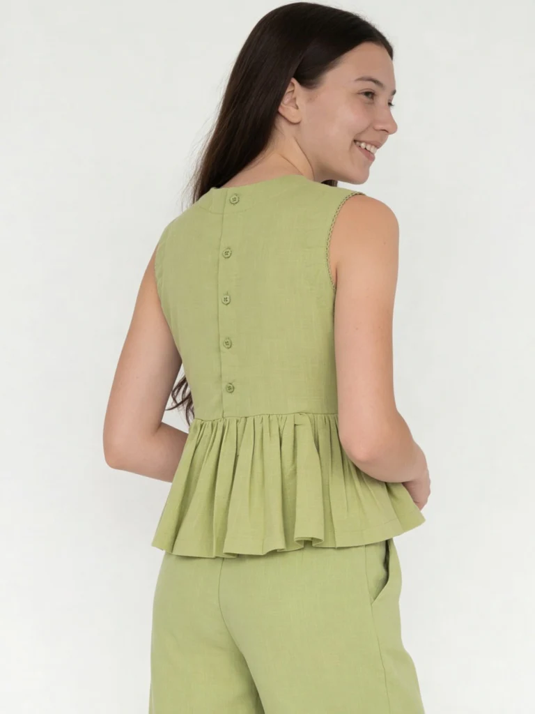 Utsa Kids Girls Light Green Embroidered Cotton Peplum Top - ( 8-14 yrs ) - Image 2