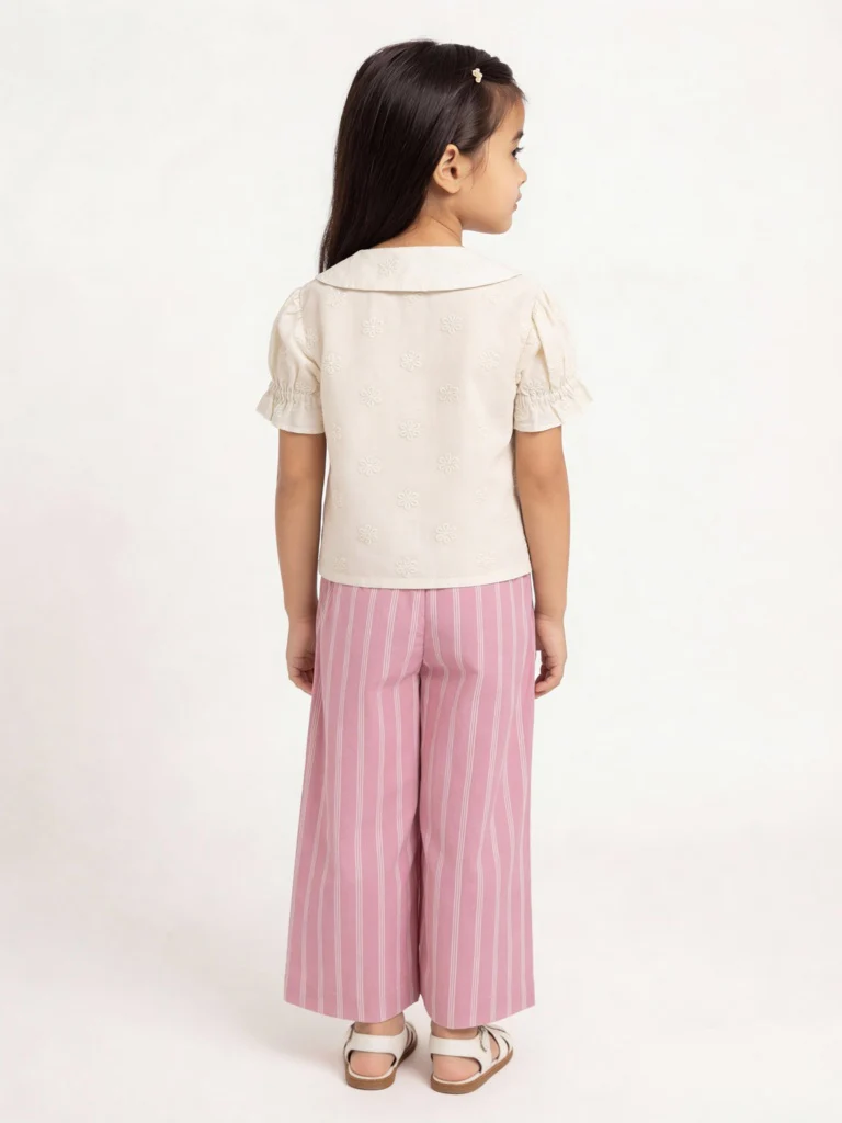 Utsa Kids Girls Light Pink Striped Mid-Rise Cotton-Blend Pants - (2-8 yrs) - Image 2