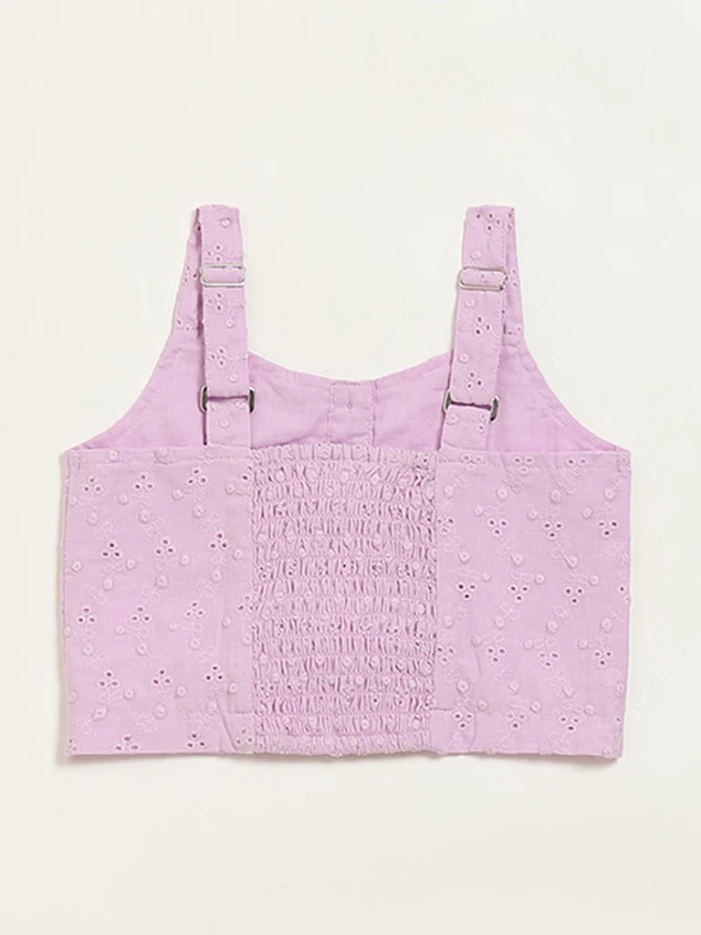 Utsa Kids Girls Light Purple Cotton Schiffli Top - (8-14 yrs) - Image 2