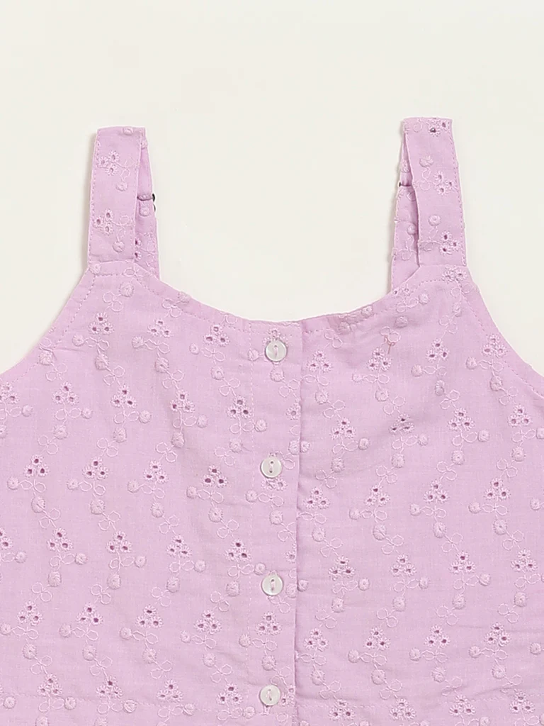 Utsa Kids Girls Light Purple Cotton Schiffli Top - (8-14 yrs) - Image 3