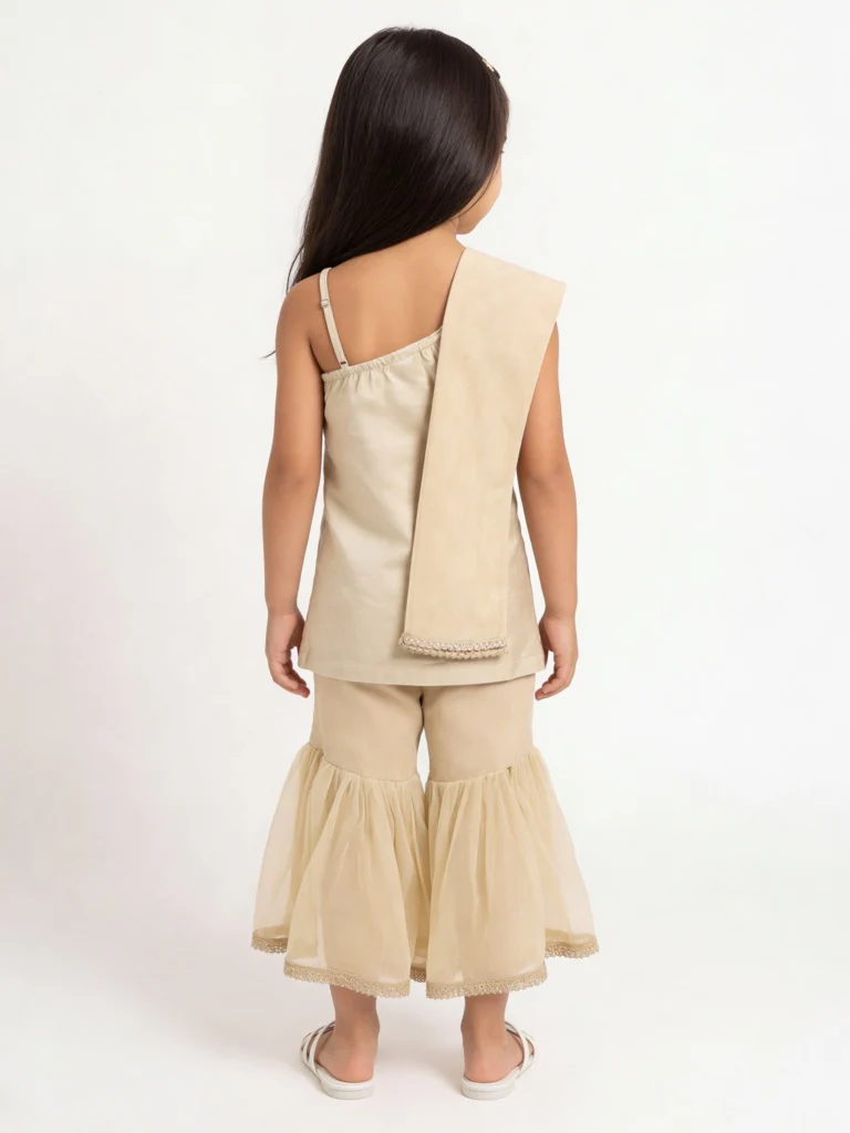 Utsa Kids Girls Light Taupe Embroidered Sharara Ethnic Set - (2-8 yrs) - Image 2