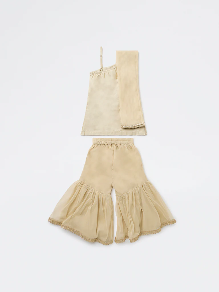 Utsa Kids Girls Light Taupe Embroidered Sharara Ethnic Set - (2-8 yrs) - Image 4
