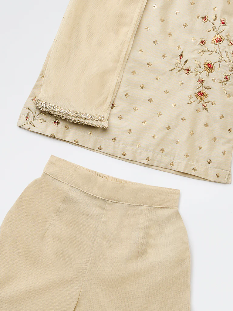 Utsa Kids Girls Light Taupe Embroidered Sharara Ethnic Set - (2-8 yrs) - Image 5