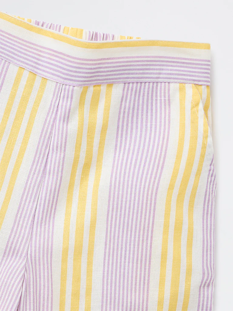 Utsa Kids Girls Lilac Striped Mid-Rise Cotton-Blend Pants - (2-8 yrs) - Image 3