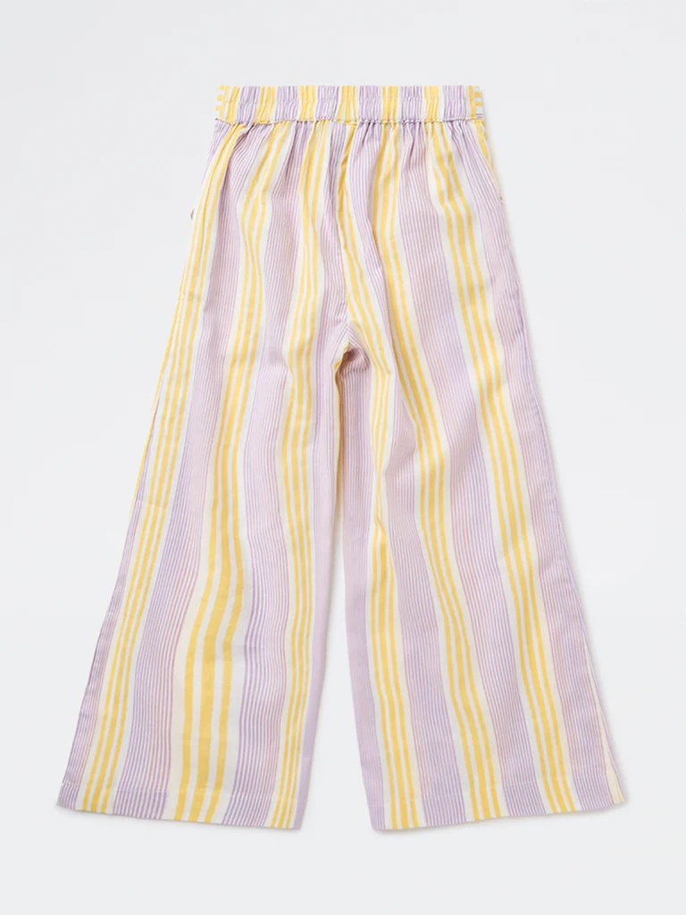 Utsa Kids Girls Lilac Striped Mid-Rise Cotton-Blend Pants - (8-14 yrs) - Image 2