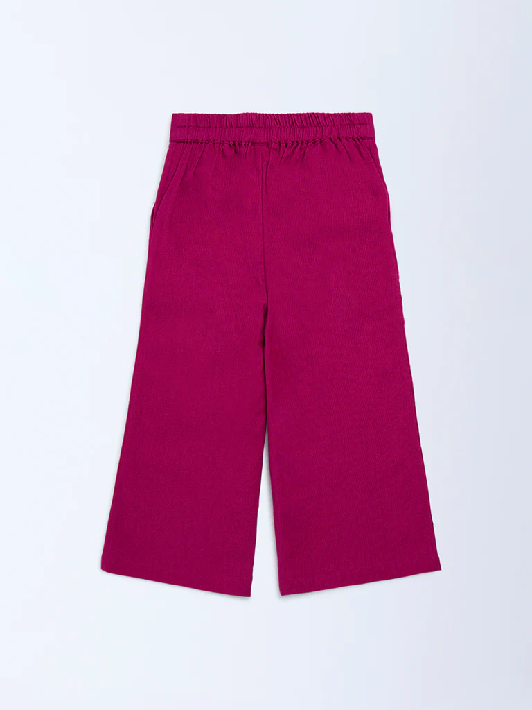 Utsa Kids Girls Magenta Solid Cotton-Blend Pants (2-8 yrs) - Image 2