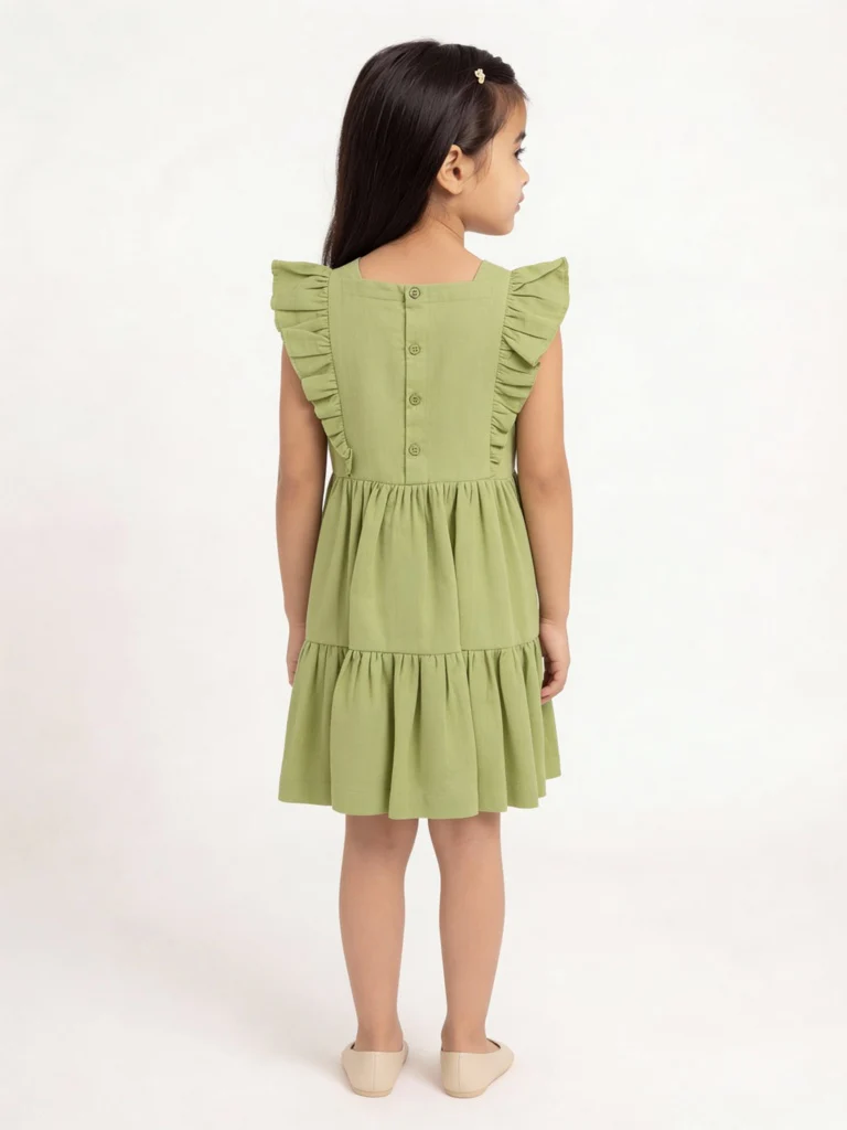 Utsa Kids Girls Mint Green Embroidered Tiered Cotton-Blend Dress - (2-8 yrs) - Image 2