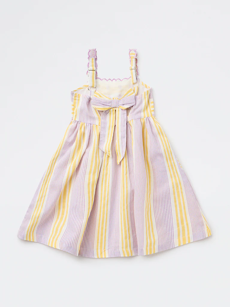 Utsa Kids Girls Multicolour Striped A-Line Cotton-Blend Dress - (2-8 yrs) - Image 2