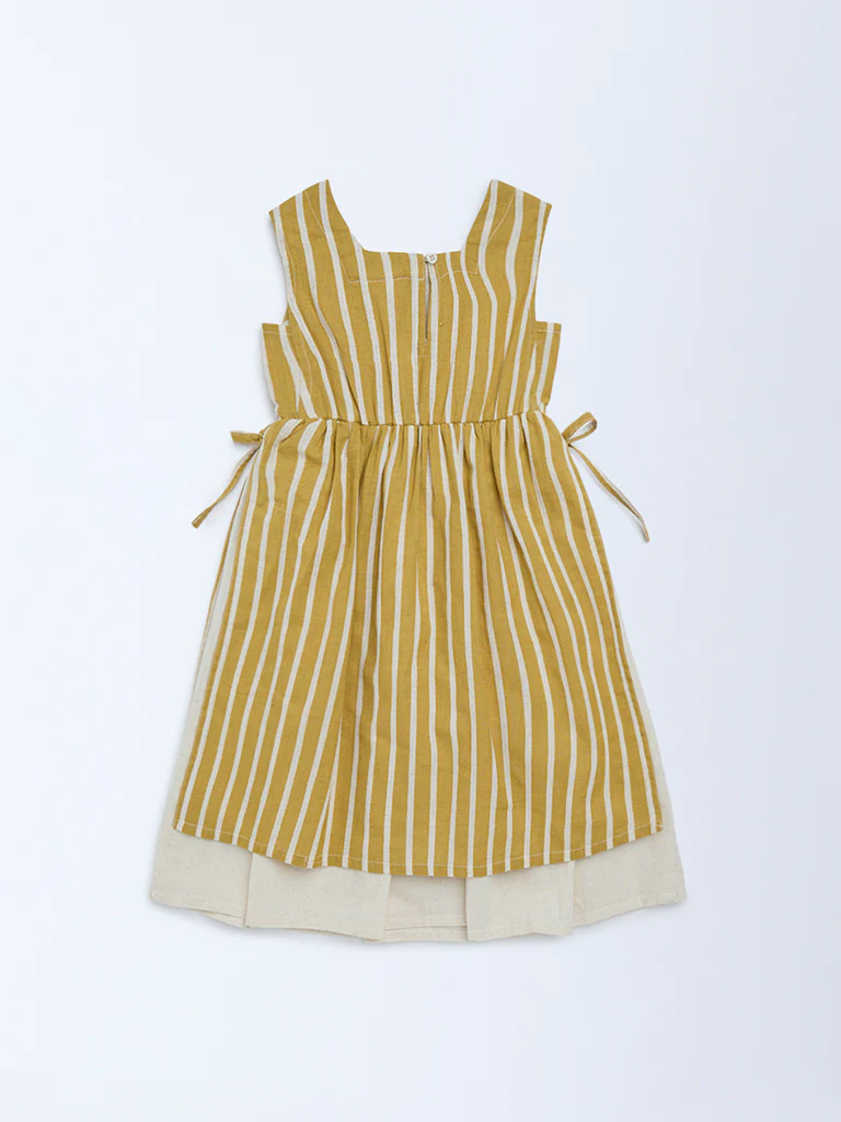 Utsa Kids Girls Mustard Striped A-Line Cotton-Blend Dress - (2-8 yrs) - Image 2