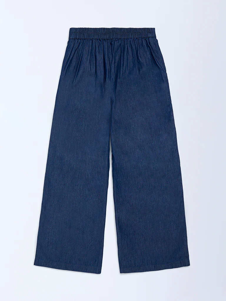 Utsa Kids Girls Navy Embroidered Denim Pants - (8-14 yrs) - Image 2