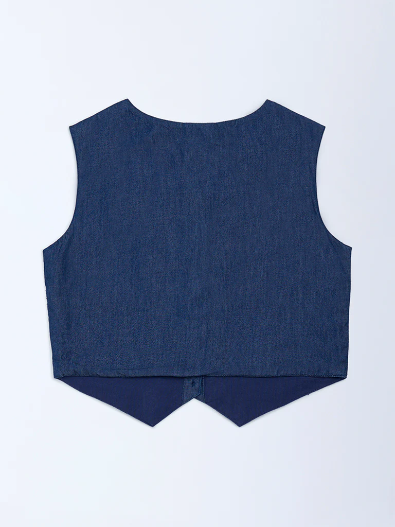 Utsa Kids Girls Navy Embroidered Denim Waistcoat - (8-14 yrs) - Image 2