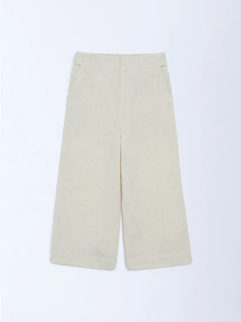 Utsa Kids Girls Off-White Cotton-Blend Pants - (2-8 yrs)
