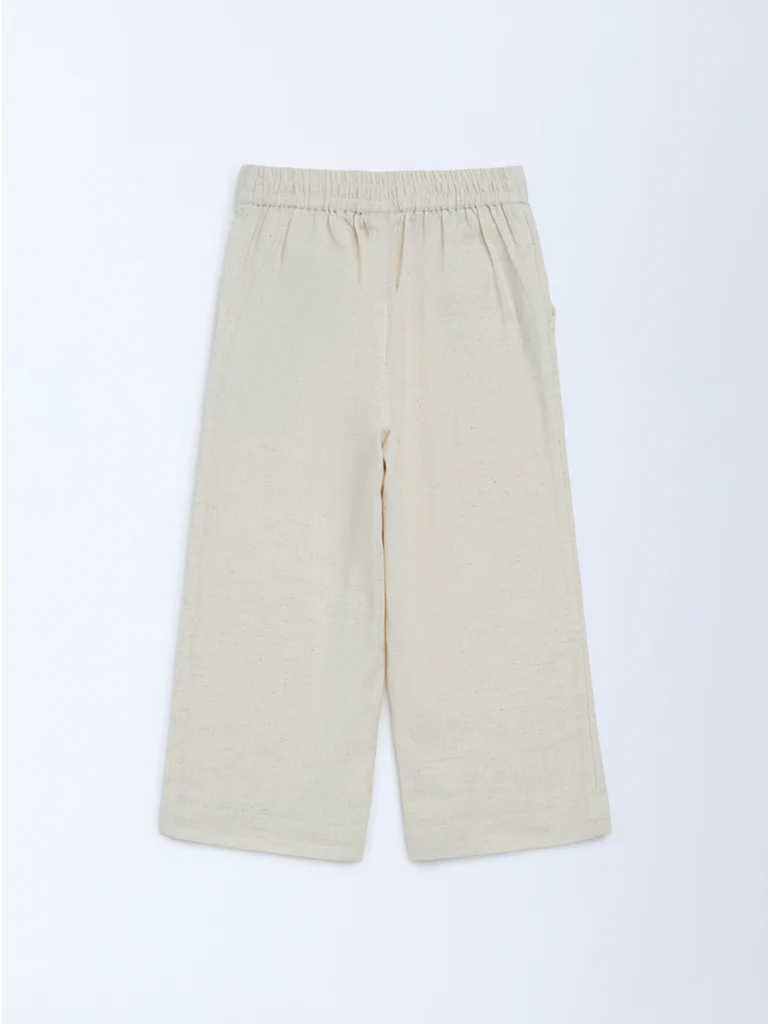 Utsa Kids Girls Off-White Cotton-Blend Pants - (2-8 yrs) - Image 2