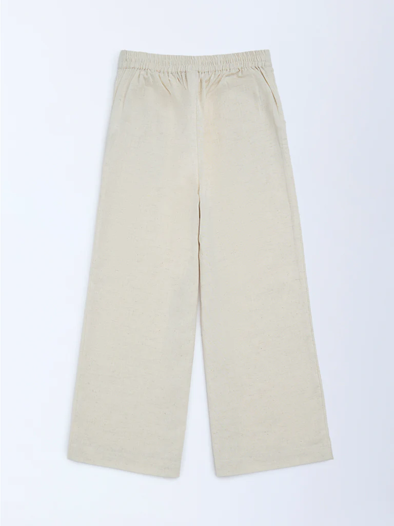 Utsa Kids Girls Off-White Cotton-Blend Pants - (8-14 yrs) - Image 2