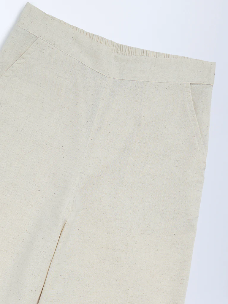 Utsa Kids Girls Off-White Cotton-Blend Pants - (8-14 yrs) - Image 3