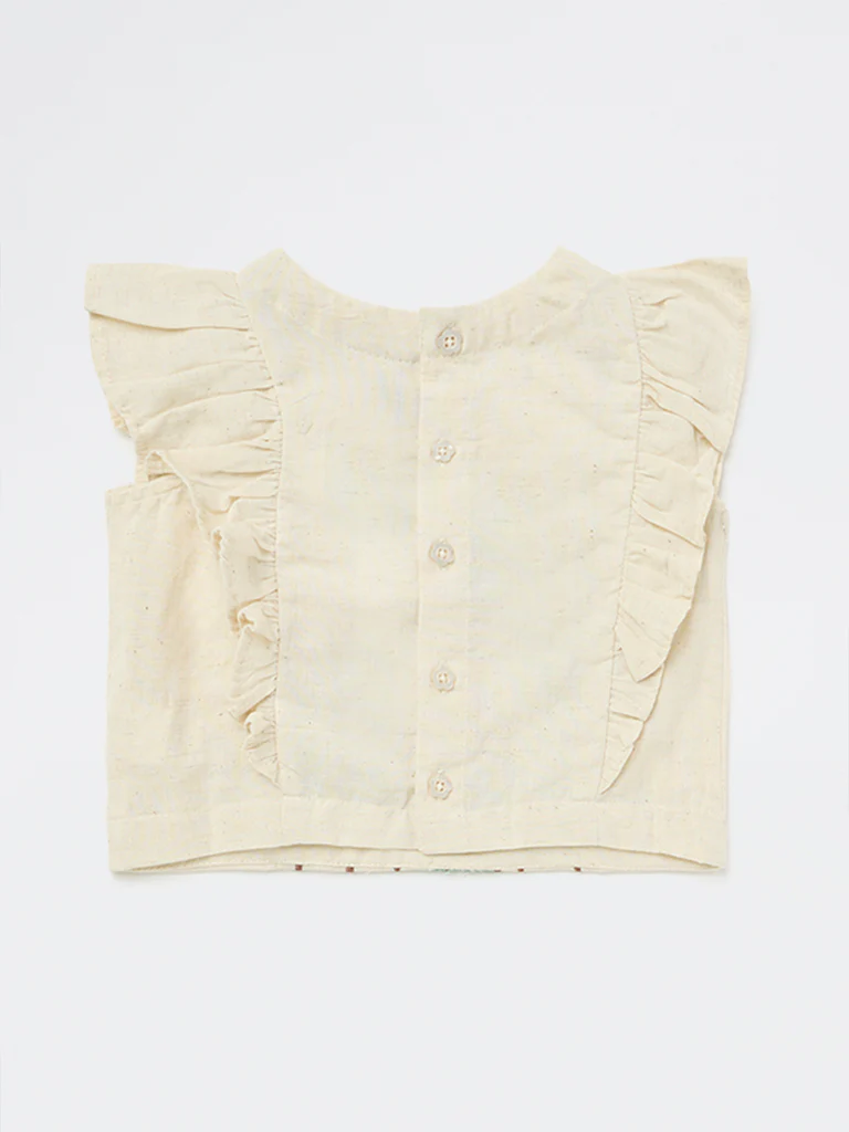 Utsa Kids Girls Off-White Embroidered Cotton-Blend Top - (2-8 yrs) - Image 4