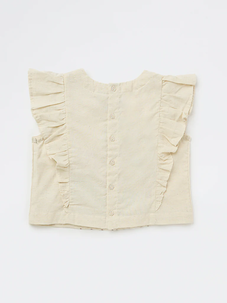 Utsa Kids Girls Off-White Embroidered Cotton-Blend Top - (8-14 yrs) - Image 4