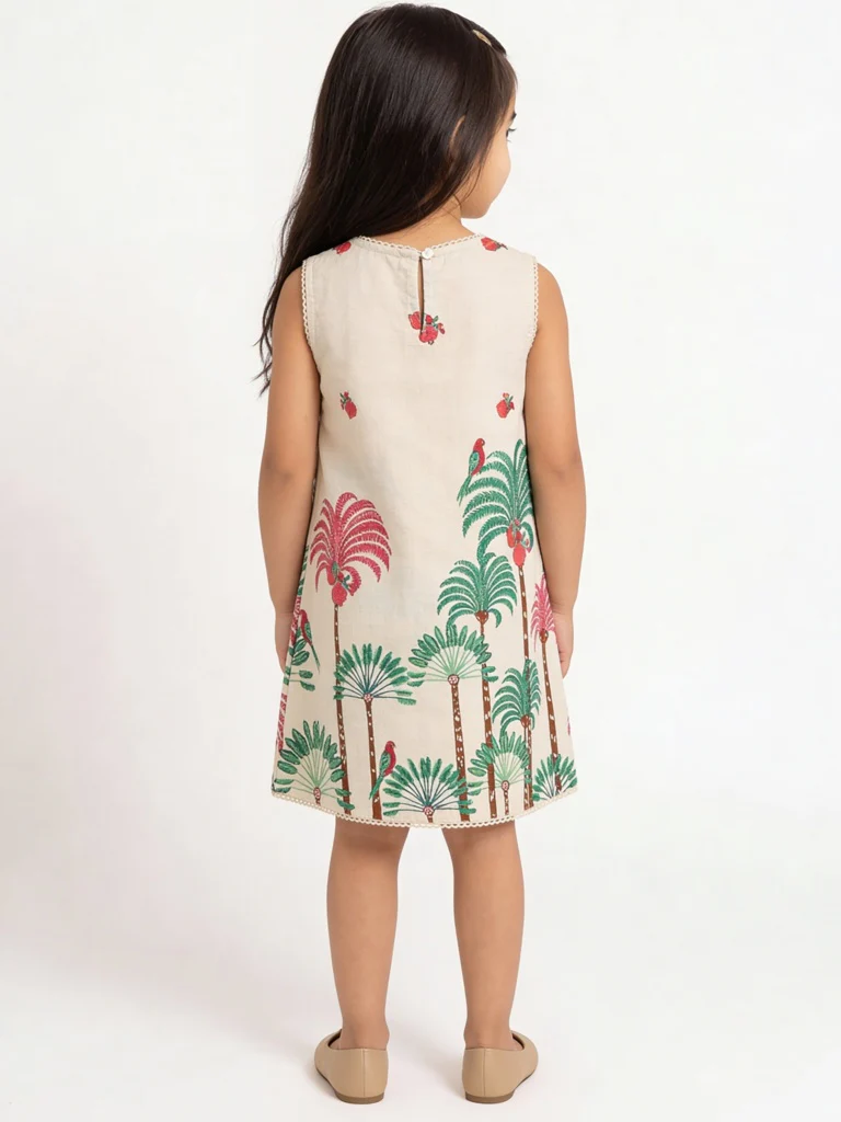 Utsa Kids Girls Off-White Nature-Inspired Cotton-Blend A-Line Dress - ( 2-8 yrs) - Image 2
