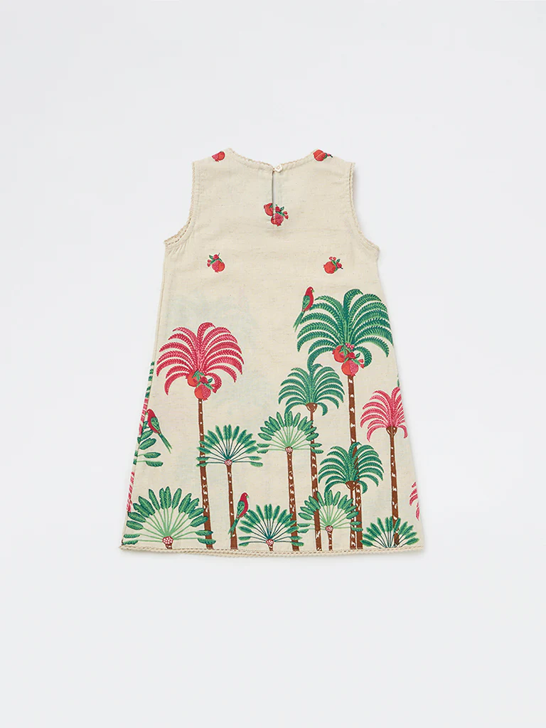 Utsa Kids Girls Off-White Nature-Inspired Cotton-Blend A-Line Dress - ( 2-8 yrs) - Image 4