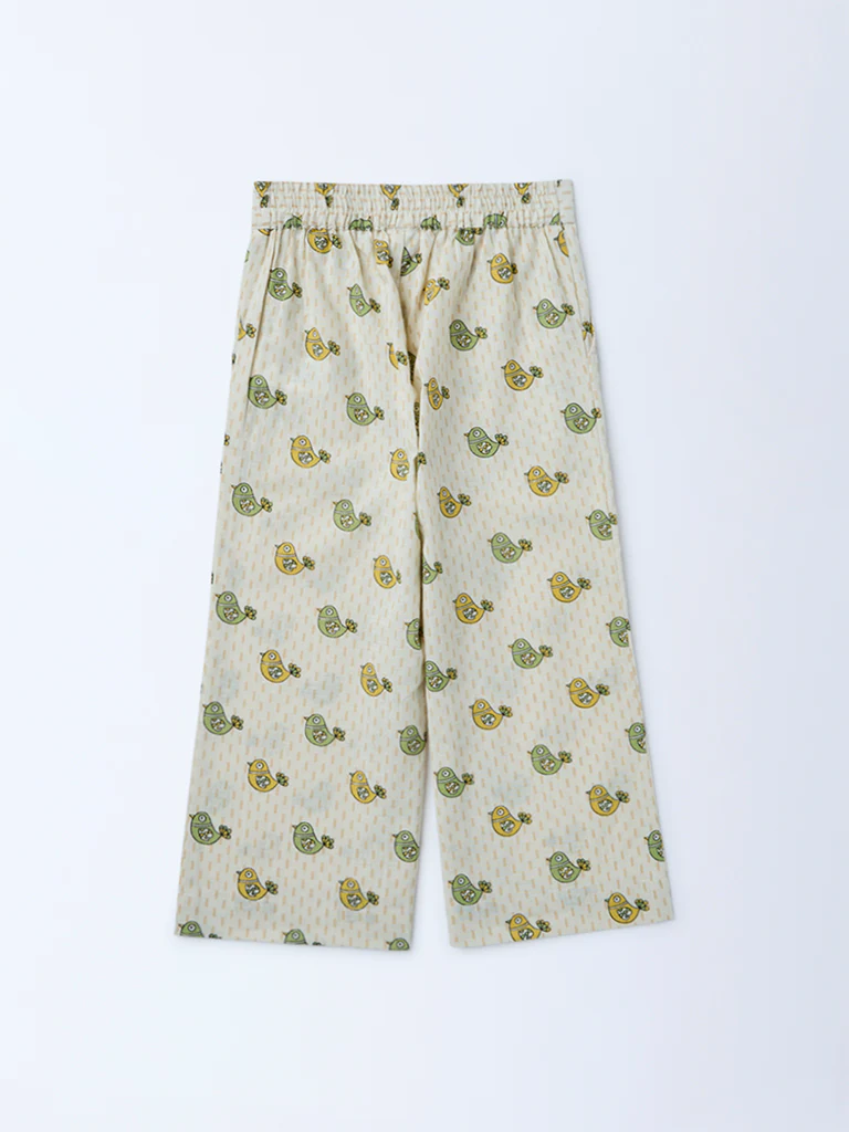 Utsa Kids Girls Off-White Printed Cotton Ethnic Pants - (2-8 yrs) - Image 4