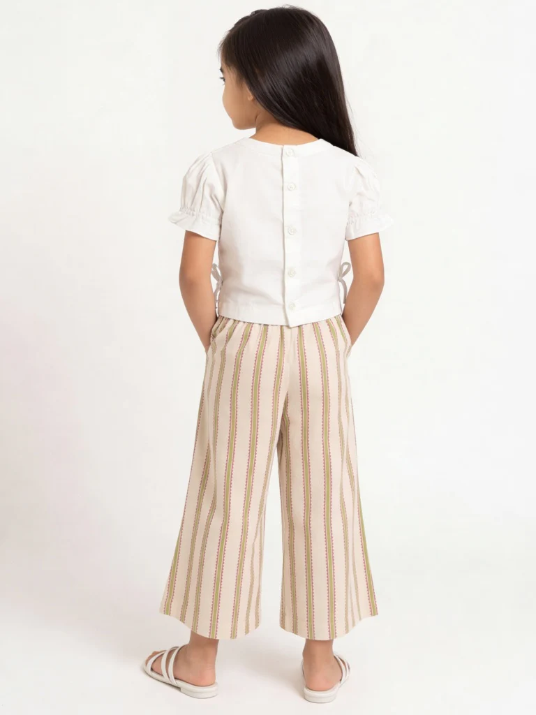 Utsa Kids Girls Off-White Striped High-Rise Cotton-Blend Pants - (2-8 yrs) - Image 2
