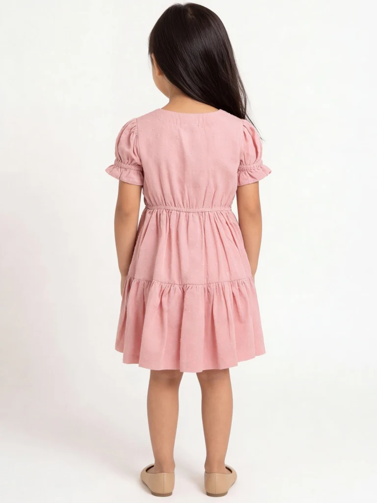 Utsa Kids Girls Pink Embroidered Cotton-Blend Tiered Dress - (2-8 yrs) - Image 2