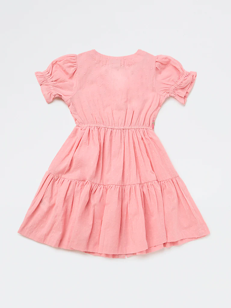 Utsa Kids Girls Pink Embroidered Cotton-Blend Tiered Dress - (2-8 yrs) - Image 4