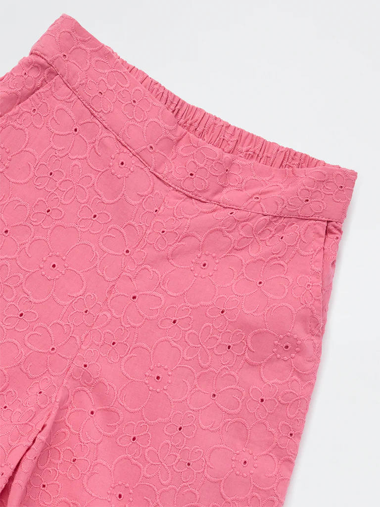 Utsa Kids Girls Pink Floral Embroidered Cotton Pants - (2-8 yrs) - Image 5