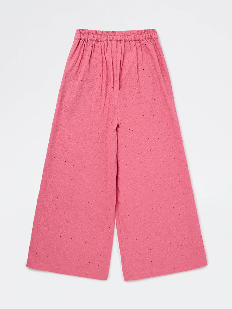 Utsa Kids Girls Pink Floral Embroidered Cotton Pants- (8-14 yrs) - Image 2