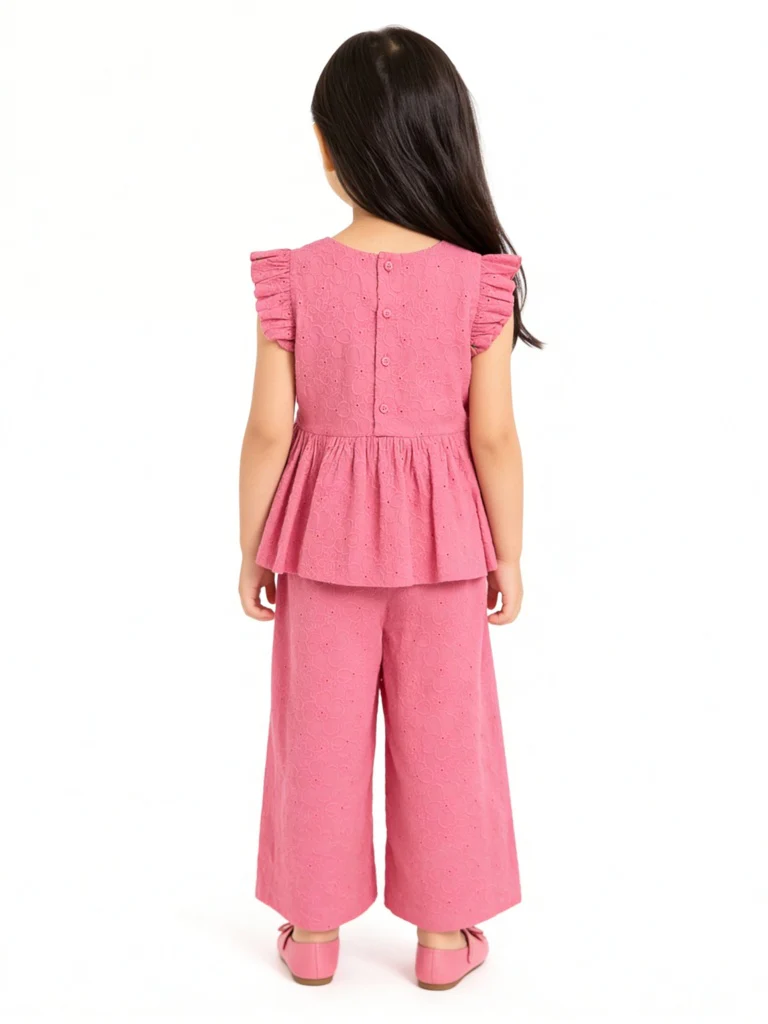 Utsa Kids Girls Pink Floral Embroidered Cotton Peplum Top - ( 2-8 yrs) - Image 2