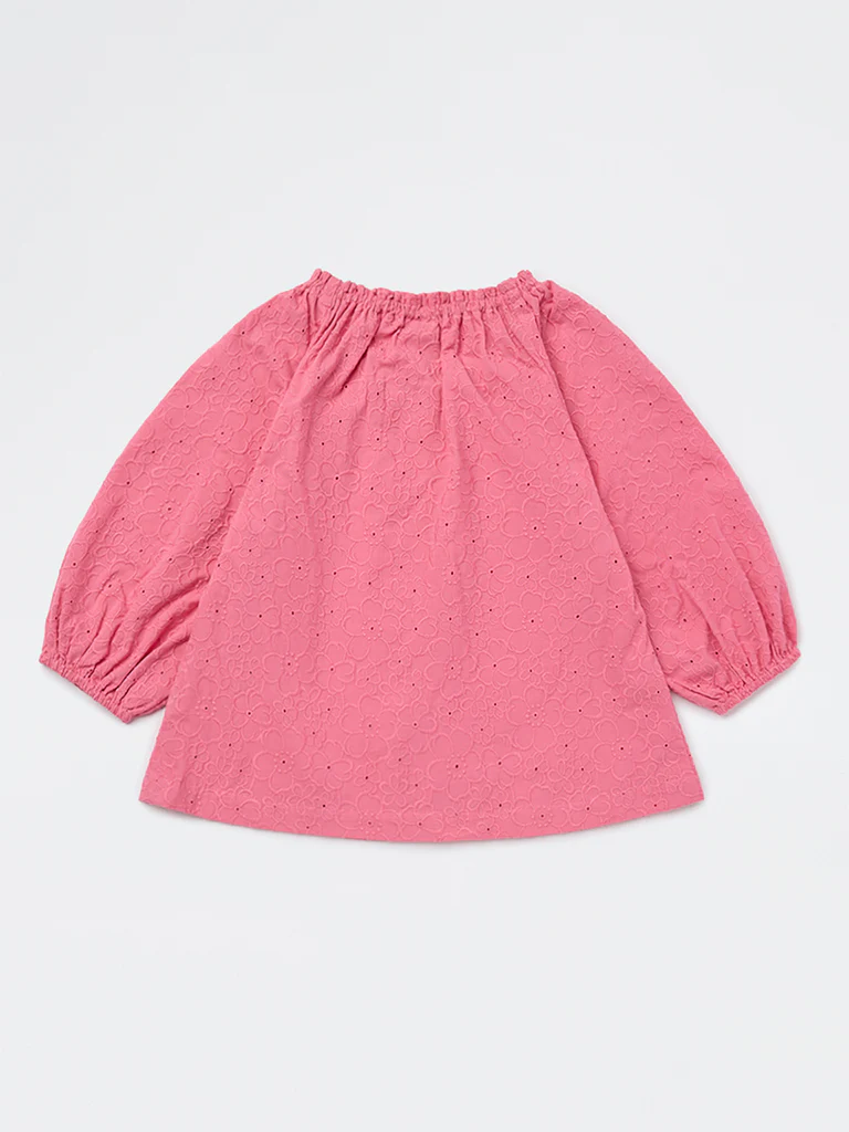 Utsa Kids Girls Pink Floral Embroidered Cotton Top - (8-14 yrs) - Image 2