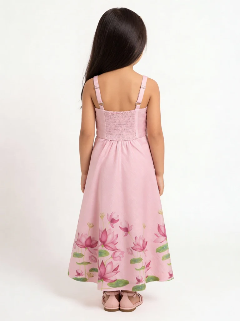Utsa Kids Girls Pink Floral Printed A-Line Dress - (2-8 yrs) - Image 2