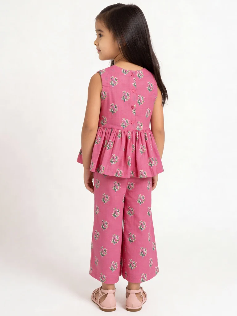 Utsa Kids Girls Pink Floral Printed Cotton Top - (2-8 yrs) - Image 2
